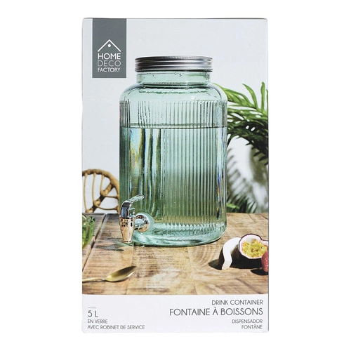 Skleněný nápojový dispenser 5 l Intesi moderní zelený s kohoutkem na limonádu do kuchyně