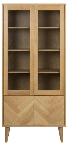 Dřevěná knihovna Nagano Actona do obýváku a kanceláře, skandinávský styl, hnědá s vitrínou 80 cm