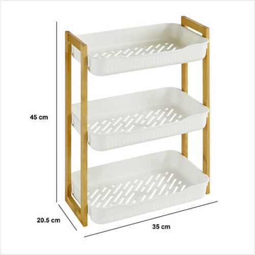 Bílá koupelnová police 3patrová z bambusu obdélníková do koupelny 5five simply smart