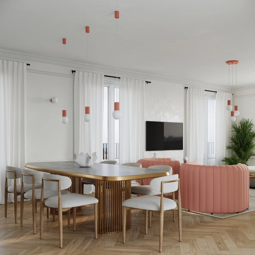 Stolní lampa HALO moderní broskvová z hliníku a skla do ložnice nebo kanceláře