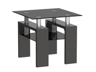 Konferenční stolek Darby čtvercový 60x60 cm černý skleněný s policí moderní do obývacího pokoje