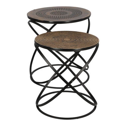 Sada 2 kulatých konferenčních stolků Etnik loft zlatá černá do obýváku Atmosphera