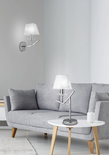 Valencia moderní stolní lampa v chromu s textilním stínidlem do ložnice a obýváku 45 cm