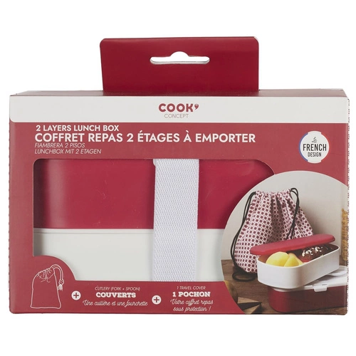 Intesi Sada dvoupatrových lunchboxů 3 díly s taškou červená na práci a do školy