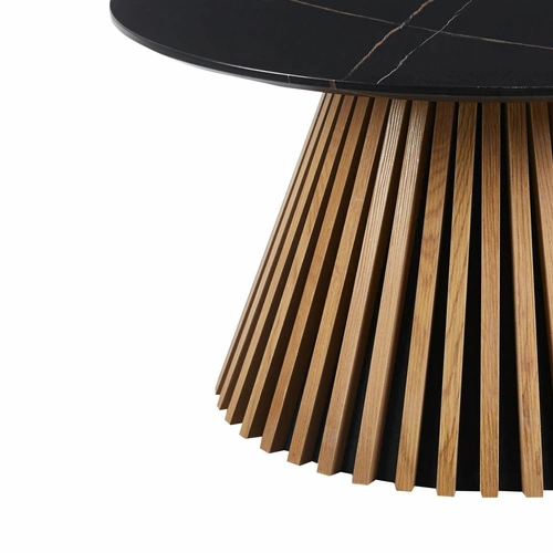 Konferenční stolek Kyoto kulatý 80 cm černý mramor dub moderní do obýváku Intesi