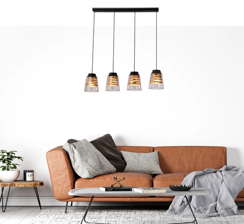 Závěsné svítidlo Fresno černé skleněné 4bodové nastavitelné do obýváku a jídelny