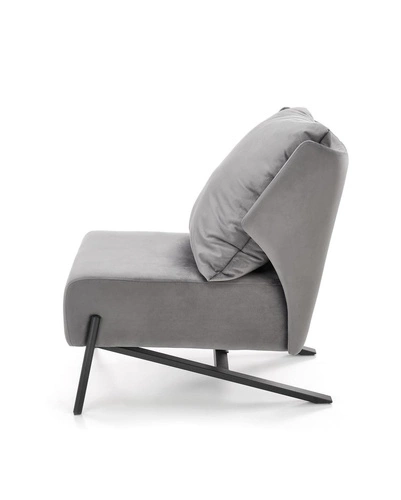 Odpočinkové křeslo Varis šedý samet skandinávský do obýváku Intesi elegantní a pohodlný