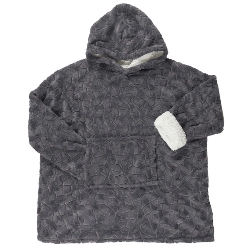 Intesi šedá fleecová deka s kapucí z umělé kožešiny teplá do obýváku na zimu 120x83 cm