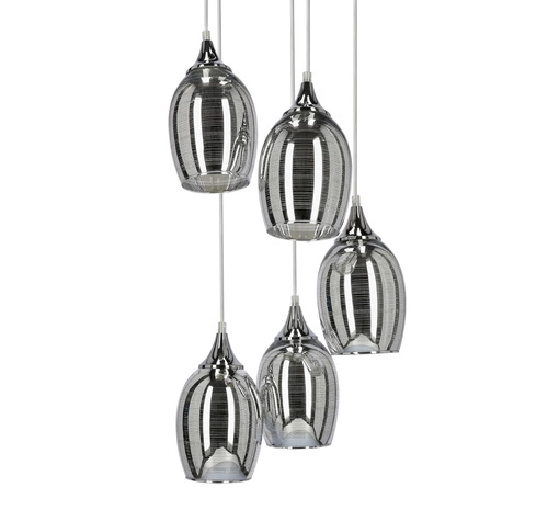 Závěsné svítidlo Marina chrom, 5bodové, skleněné, do obýváku a jídelny, výškově nastavitelné