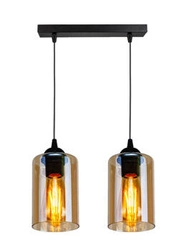 Závěsná lampa Bistro černá 2x40W E27 stínítko hnědé