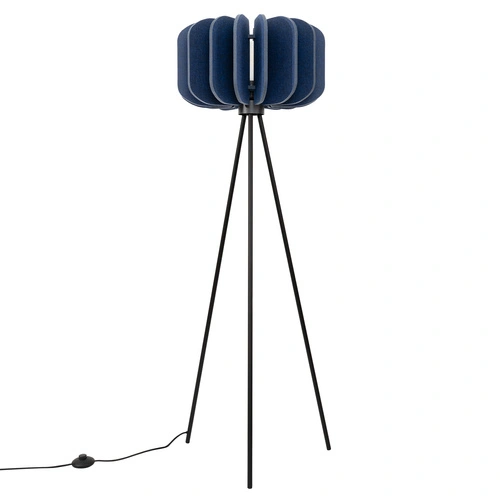 Stojací lampa do obýváku MULA 45 modrá moderní s plstěným stínidlem 134 cm