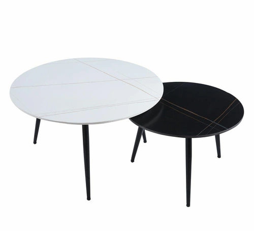 Sada 2 kulatých konferenčních stolků Tifa z mramoru do moderního obýváku Intesi 80/60 cm