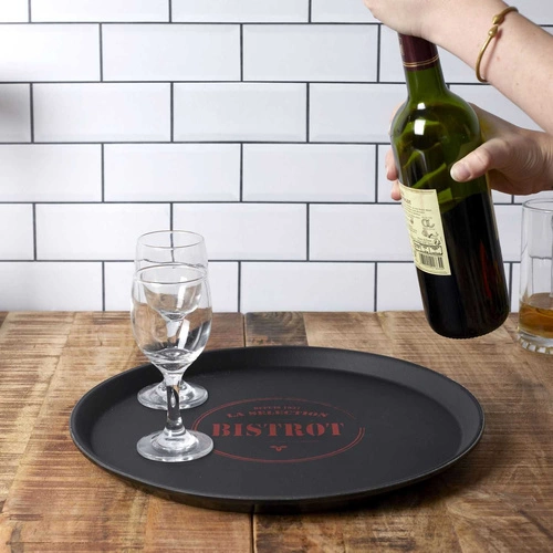Kulatý protiskluzový podnos Intesi Bistrot retro na servírování nápojů a pochutin 35,5 cm