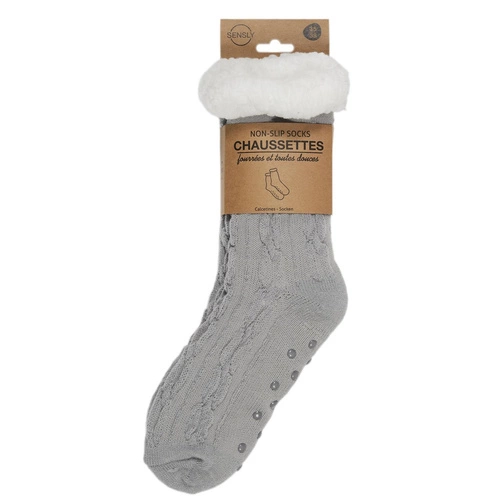 Protiskluzové ponožky Intesi šedé s reliéfním vzorem, moderní a teplé, velikost 39-42