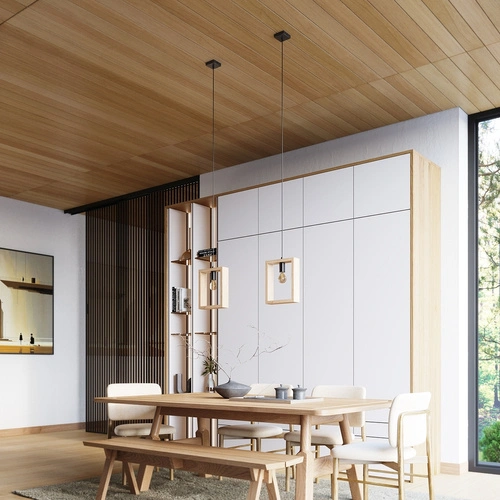 Závěsné svítidlo ARIES skandinávské dřevěné nastavitelné do obýváku a jídelny 24 cm