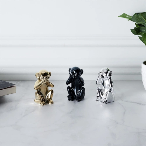 Dekorační figurka opice zlatá keramická Intesi 10 cm do obýváku nebo jako dárek