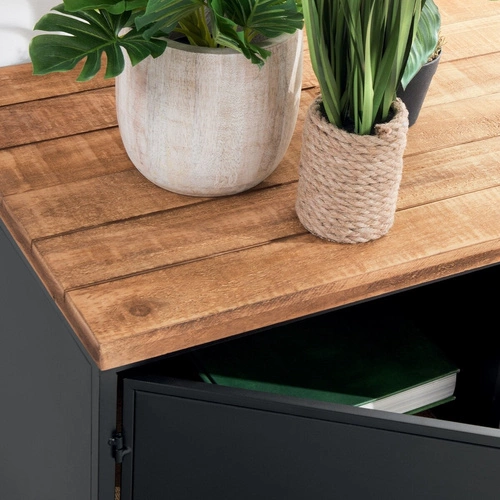 Industriální černá komoda 140 cm na nožkách se zásuvkami do obývacího pokoje Atmosphera