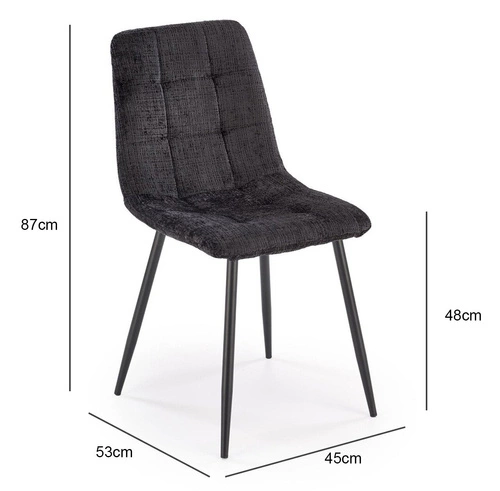 Čalouněná židle Pilew černá do jídelny a obýváku moderní prošívaná na kovových nohách