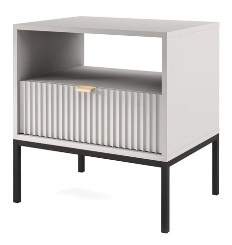 Šedý noční stolek s drážkováním 54 cm se zásuvkou glamour Intesi Delicious na vysokých nohách