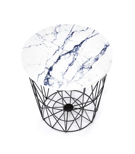 Konferenční stolek Rissa kulatý bílý mramor moderní s úložným prostorem do obýváku Intesi 42 cm