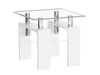 Moderní čtvercový konferenční stolek Darby bílý se skleněnou deskou a policí 60x60 cm do obýváku