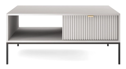 Konferenční stolek Delicious šedý glamour s rýhovaným čelem a zásuvkou obdélníkový do obýváku