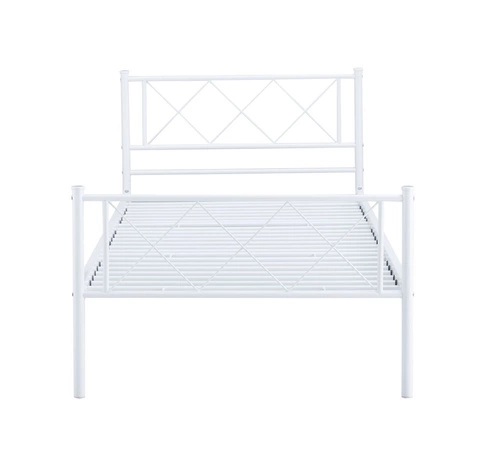 Kovová postel Muriel bílá 90x200 do ložnice nebo studentského pokoje skandinávský styl s roštem