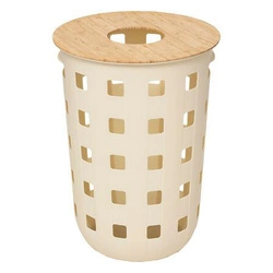 Bambusový koš na prádlo Harmony 60 l béžový kulatý do koupelny boho styl s víkem
