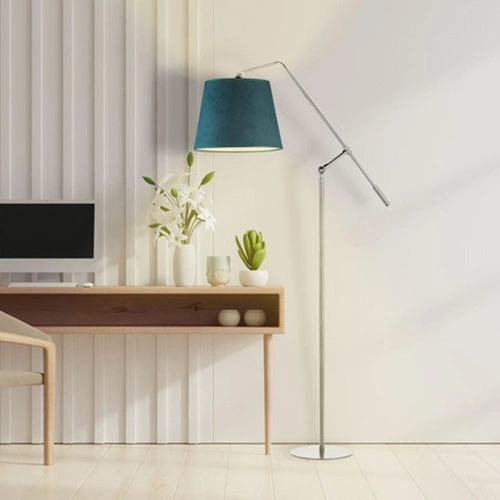 Stojací lampa do obýváku FOYA zelená moderní glamour s velurovým stínidlem a nastavitelnou výškou