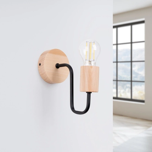 Nástěnné svítidlo loftové TIMBO černé s dřevem do obýváku a ložnice SOLLUX LIGHTING