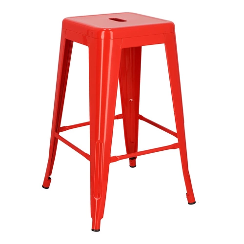 Barová stolička Paris 66 cm červená kovová industriální bez opěradla k kuchyňskému ostrůvku inspirovaná Tolix