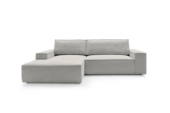 Rohová pohovka z manšestru Molde M levá s rozkladem a úložným prostorem do obýváku šedá