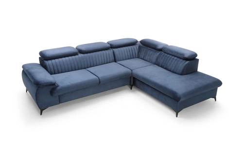 Moderní rohová rozkládací pohovka Lund L pravá, modrá, s úložným prostorem do obýváku