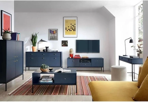 Moderní toaletní stolek Evora modrý se zásuvkami do ložnice glamour 104 cm Intesi