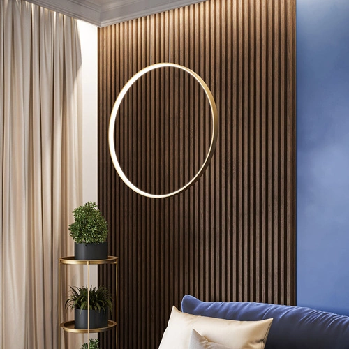 Moderní závěsné svítidlo RIO 110 zlaté LED do obýváku a jídelny rozptýlené světlo