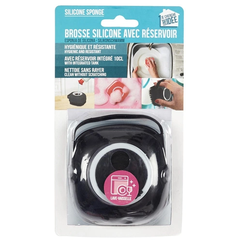 Intesi černý kartáč na nádobí s dávkovačem na mycí prostředek do kuchyně