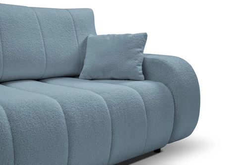 Modrá rozkládací pohovka Hobro pro 3 osoby se spací funkcí ve skandinávském stylu do obýváku