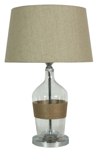 Stolní lampa Eco 3 boho béžová se skleněnou základnou a stínidlem do ložnice nebo obýváku