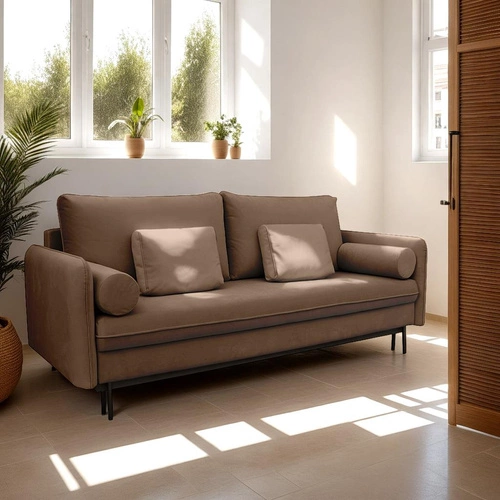 Rozkládací pohovka Diana hnědá s úložným prostorem a funkcí spaní moderní trojmístná do obýváku