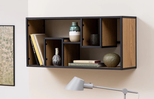 Moderní nástěnná police na knihy Seaford III dub/černá loftová 95 cm Actona