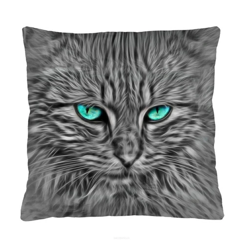 Dekorační polštář Mouton s potiskem kočky sametový antialergenní do obýváku šedý