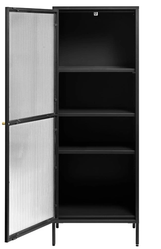 Vitrína Bronco černá skleněná loftová do obýváku na alkohol 160 cm