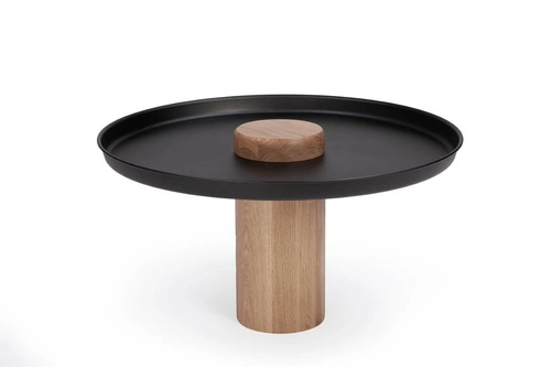 Kulatý konferenční stolek TYK 63 cm dubový s černou ocelovou deskou moderní do obýváku NORDIFRA