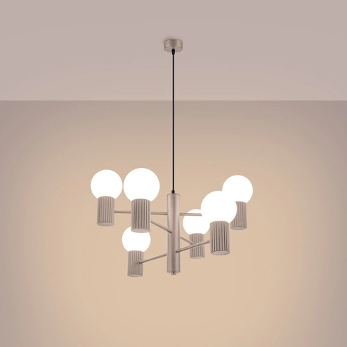 Moderní lustr HALO 6 béžový do obývacího pokoje a jídelny se skleněnými kulovitými stínidly