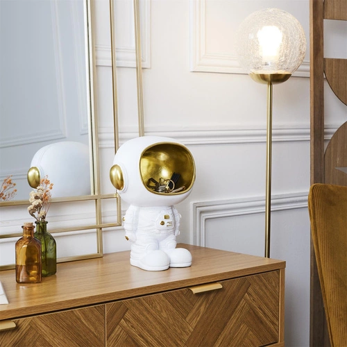 Dekorační figurka astronaut Intesi bílá zlatá s úložným prostorem do obýváku 28 cm