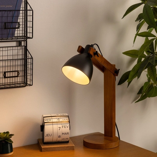 Stolní lampa Cuba Atmosphera černá s borovicovým dřevem loftová do pracovny a ložnice 56 cm