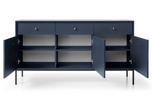 Komoda Evora modrá 154 cm moderní se zásuvkami na nožkách do obýváku Intesi