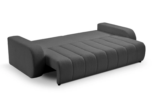 Rozkládací pohovka Hobro pro 3 osoby s úložným prostorem, moderní šedá, do obýváku, s funkcí spaní