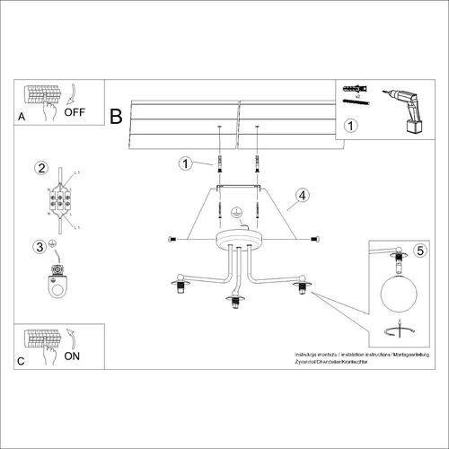 Stropní lustr ASTRAL 3 bílá koule minimalistický do obýváku a ložnice 62 cm