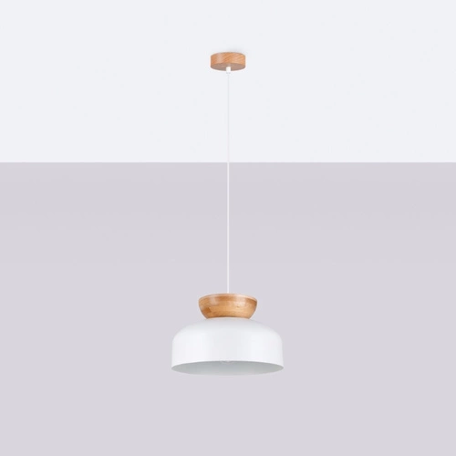 Závěsné svítidlo MARION bílá skandinávský styl kulaté do obýváku a jídelny dřevo ocel 130 cm